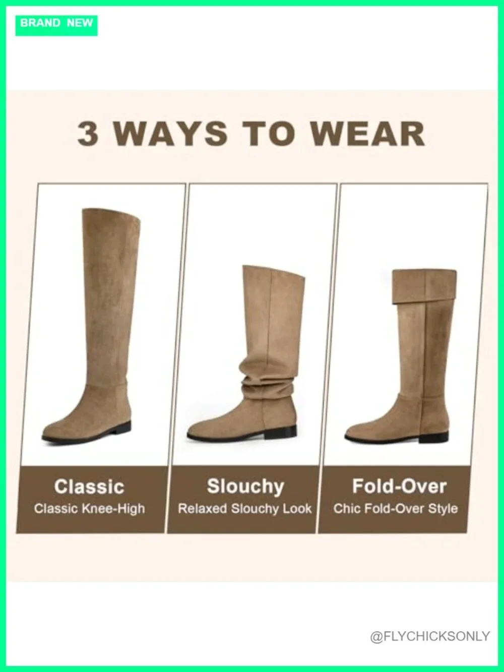 Suede Knee High Boots Convertible Fold Over Slouchy Comfort Flat Round Toe